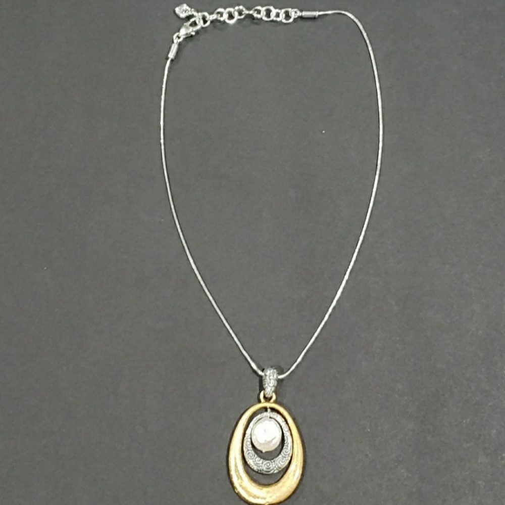 Brighton Two Toned Pendant Necklace Mother of Pearl Gold Silver